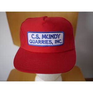 Vintage C.S. Mundy Quarries INC USA Patch HIPSTER Red TRUCKER HAT Adjustable